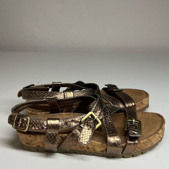 AEROSOLES Brown Metallic Cherie Leather Walking Sandal - Women size 6 - Picture 1 of 8